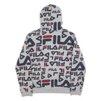 FILA Womens Grey 2XL All Over Print Hoodie Cotton Blend Casual Pullover