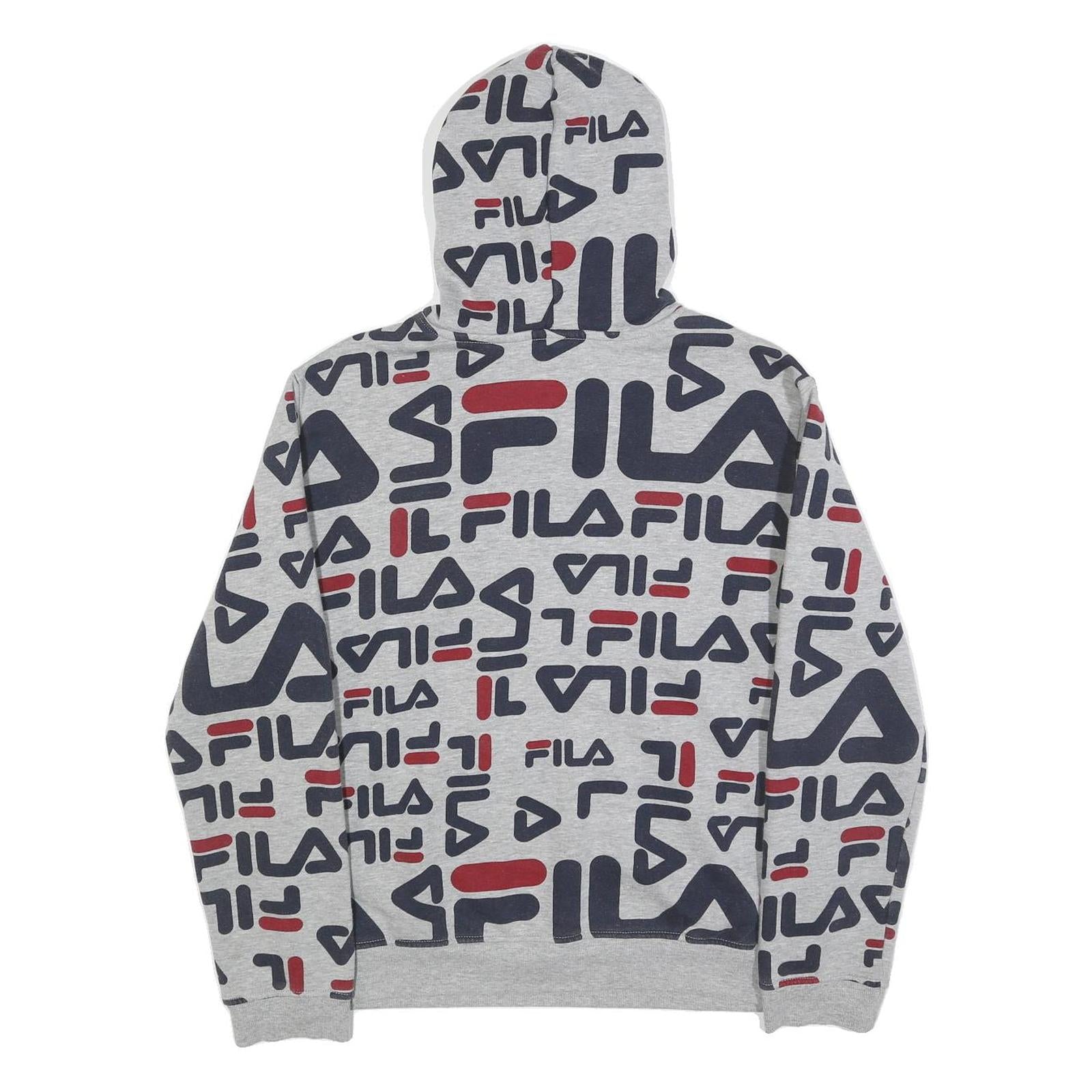 FILA Womens Grey 2XL All Over Print Hoodie Cotton Blend Casual Pullover