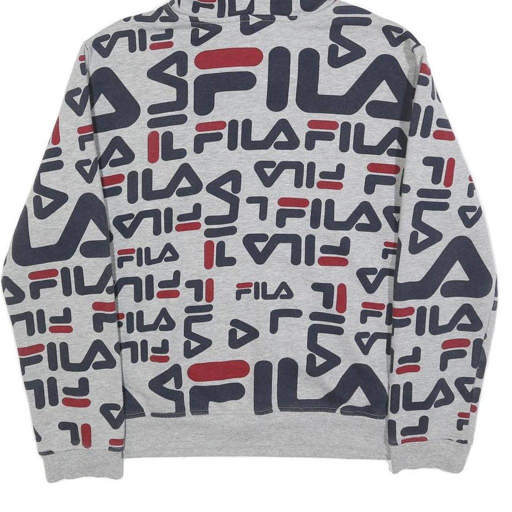 FILA Womens Grey 2XL All Over Print Hoodie Cotton Blend Casual Pullover