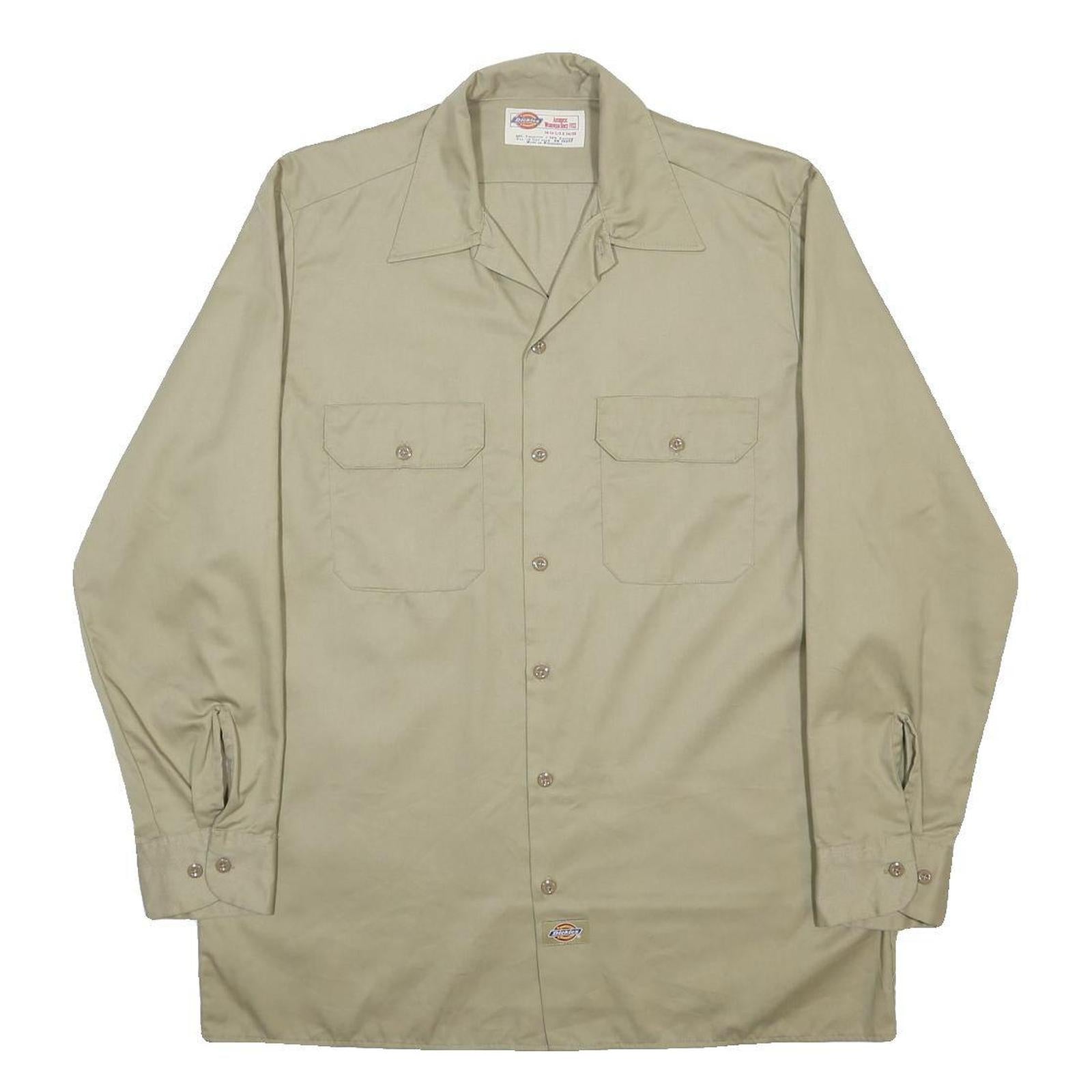 DICKIES Mens Beige Workwear Cotton Blend Shirt XL Pocket Button Front