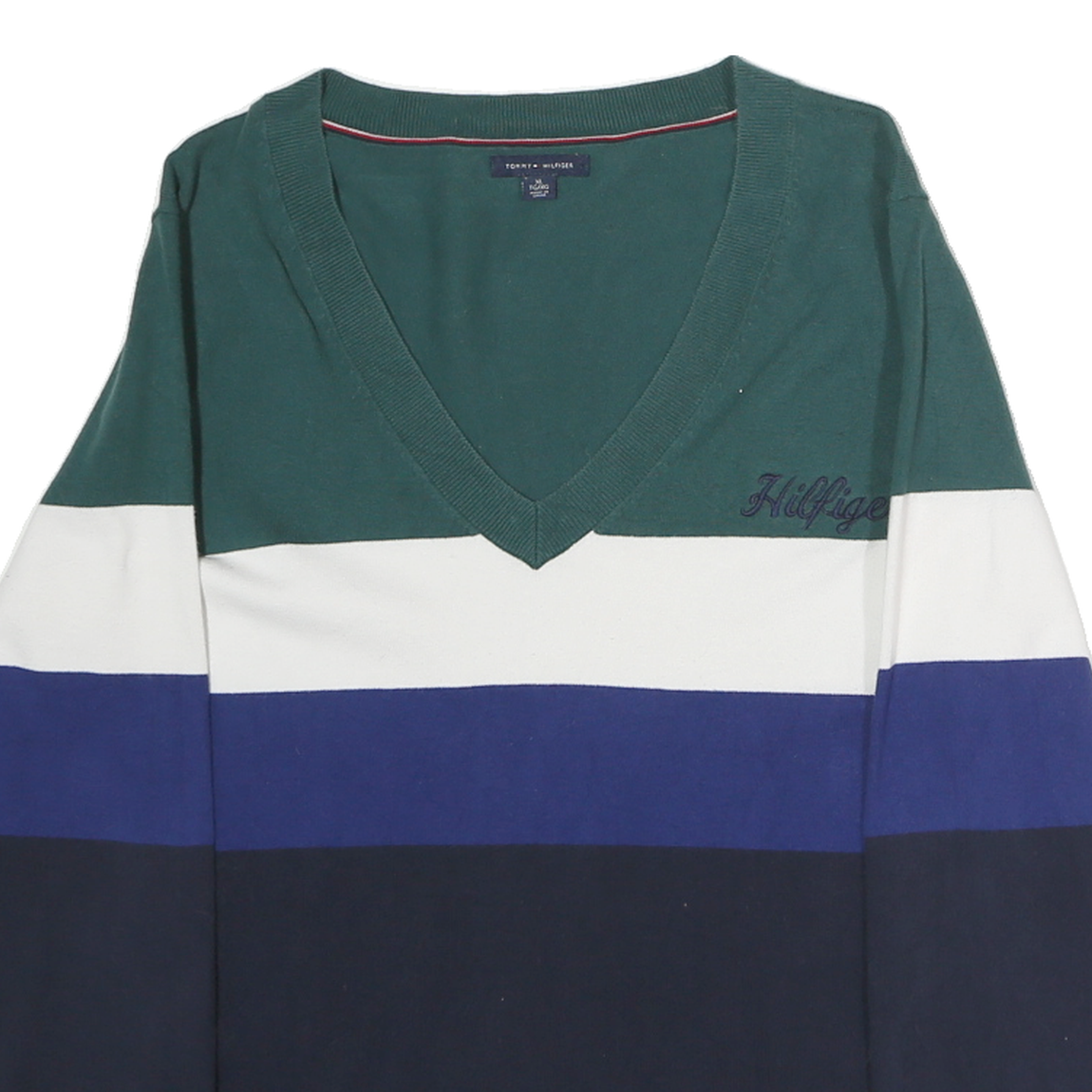 TOMMY HILFIGER Womens Green & White Blue & Navy Patterned V-Neck Basic Knit XL