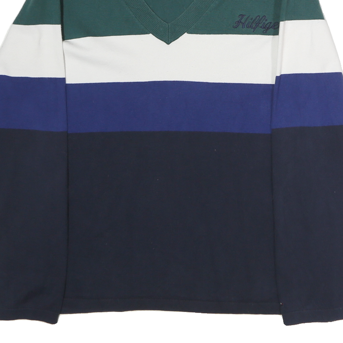 TOMMY HILFIGER Womens Green & White Blue & Navy Patterned V-Neck Basic Knit XL