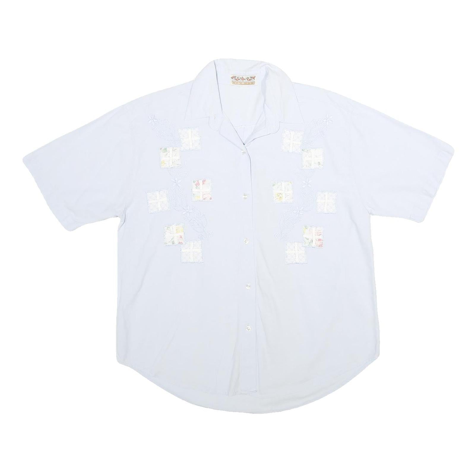 NOW HOW Womens White Cotton Shirt XL Embroidered Patchwork Button Front