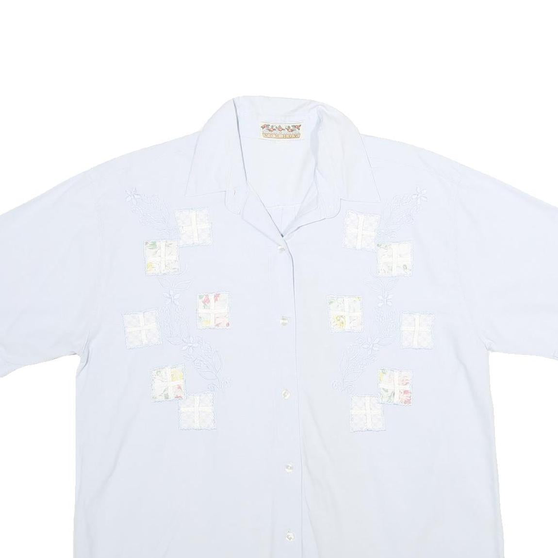 NOW HOW Womens White Cotton Shirt XL Embroidered Patchwork Button Front