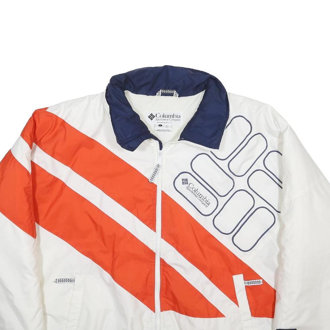 COLUMBIA Mens White & Orange Synthetic Sportswear Jacket L Synthetic Colourblock