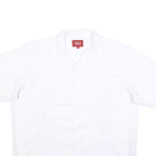 MAXIMOS Mens White Cotton Blend Shirt XL Button Front Short Sleeves Embroidered