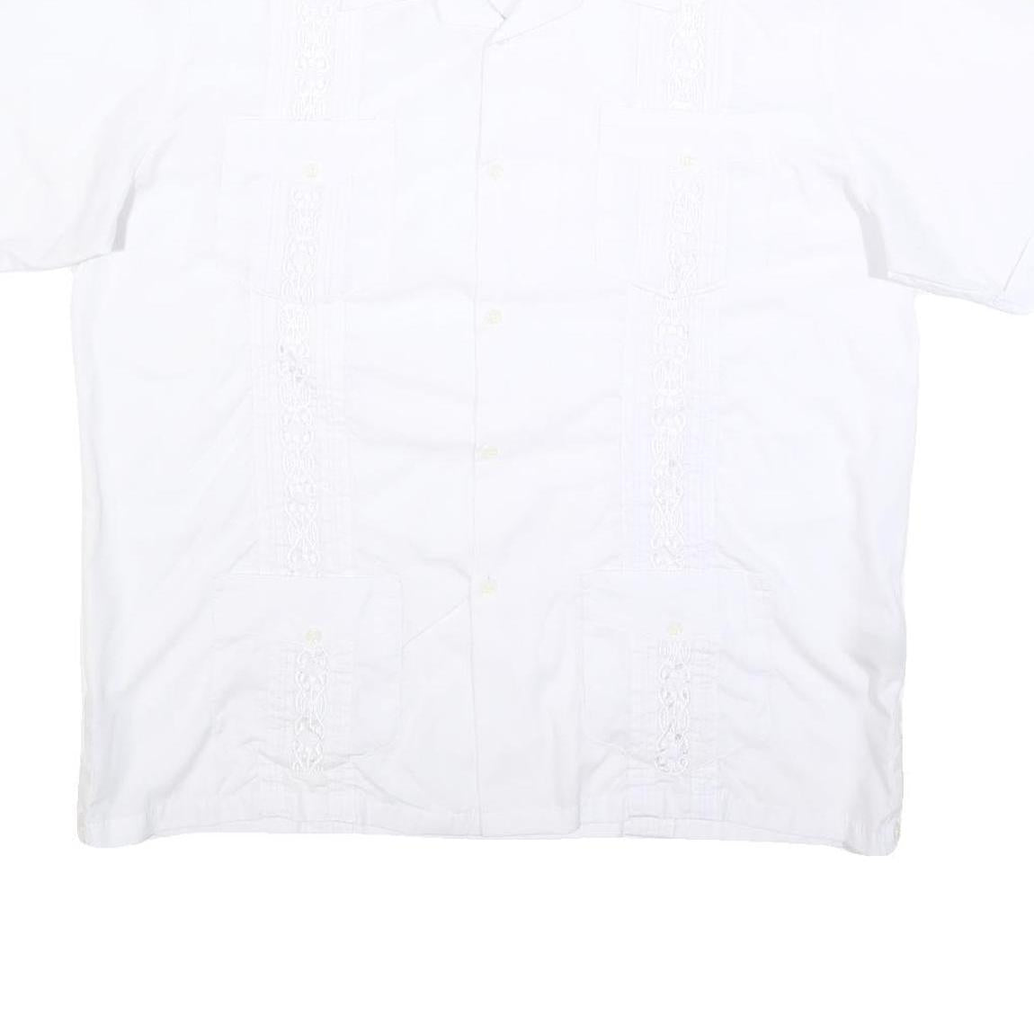 MAXIMOS Mens White Cotton Blend Shirt XL Button Front Short Sleeves Embroidered