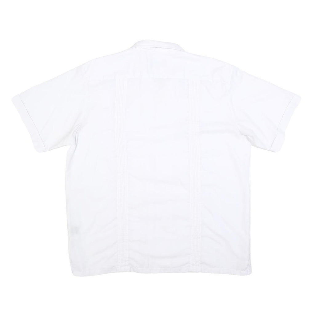 MAXIMOS Mens White Cotton Blend Shirt XL Button Front Short Sleeves Embroidered