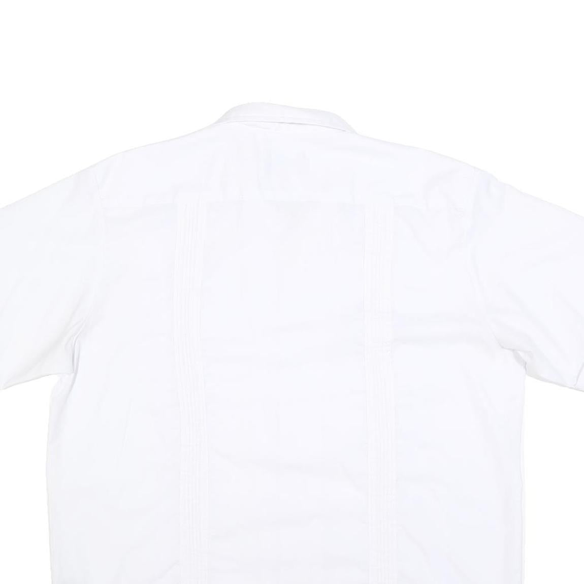MAXIMOS Mens White Cotton Blend Shirt XL Button Front Short Sleeves Embroidered