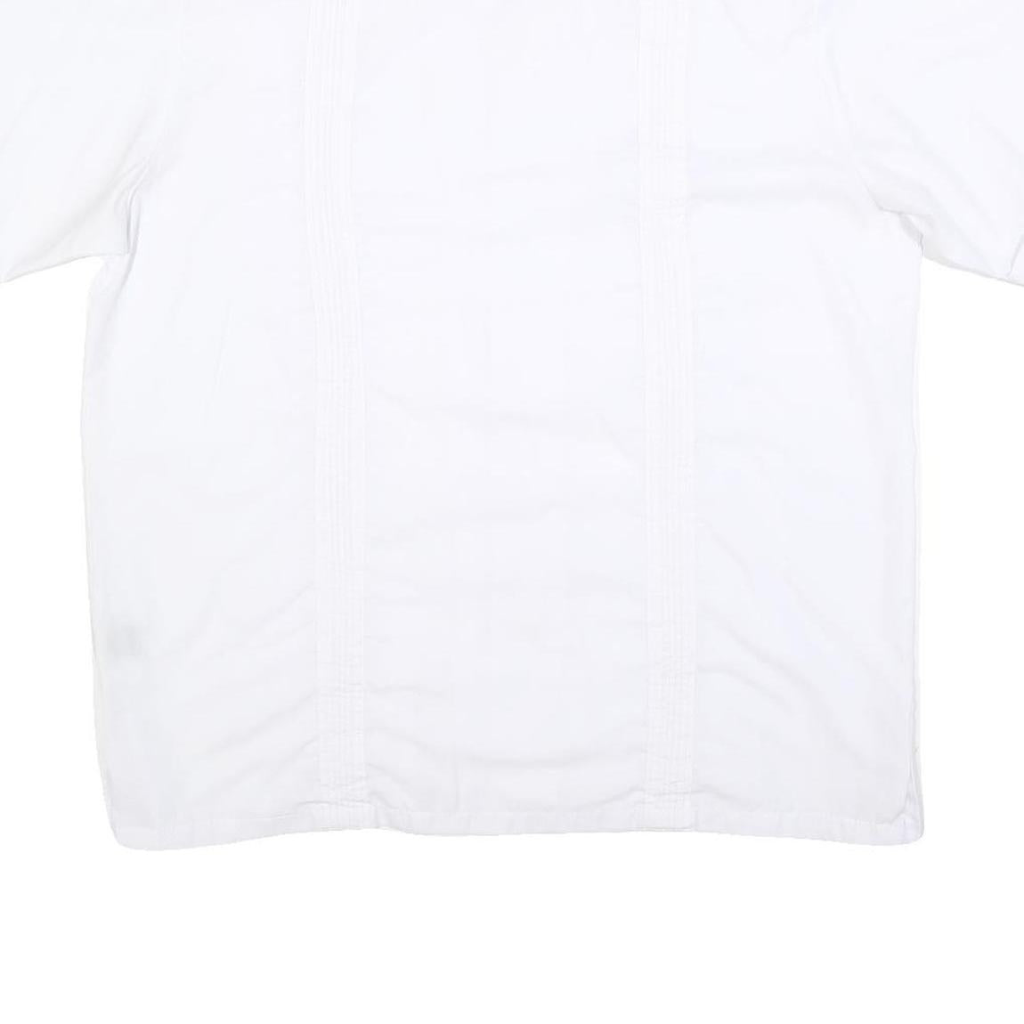 MAXIMOS Mens White Cotton Blend Shirt XL Button Front Short Sleeves Embroidered