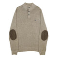 CHAPS Mens Beige Button Up Plain Henley Neck Basic Knit L Jumper Cotton Pullover