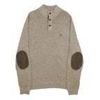 CHAPS Mens Beige Button Up Plain Henley Neck Basic Knit L Jumper Cotton Pullover