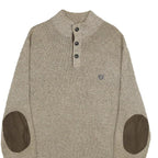 CHAPS Mens Beige Button Up Plain Henley Neck Basic Knit L Jumper Cotton Pullover