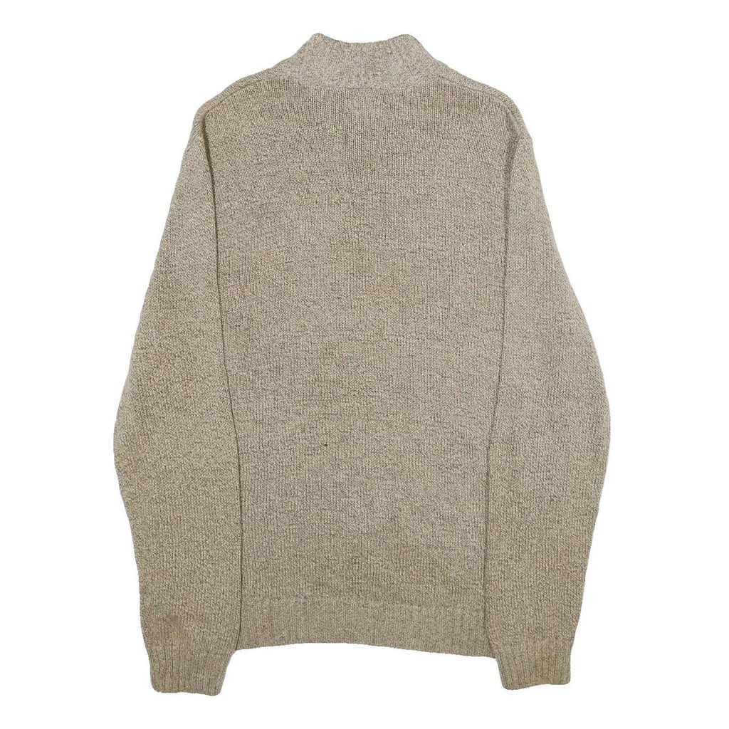 CHAPS Mens Beige Button Up Plain Henley Neck Basic Knit L Jumper Cotton Pullover