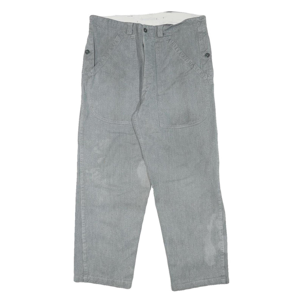 Grey Mens Regular Fit Cotton Blend Trousers W34 L27 Button Closure Casual