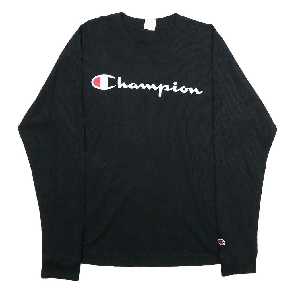 CHAMPION Mens Black Long Sleeve Crew Neck Cotton Blend T-Shirt M Logo Graphic