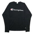 CHAMPION Mens Black Long Sleeve Crew Neck Cotton Blend T-Shirt M Logo Graphic