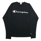 CHAMPION Mens Black Long Sleeve Crew Neck Cotton Blend T-Shirt M Logo Graphic