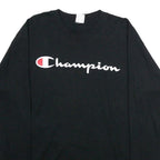 CHAMPION Mens Black Long Sleeve Crew Neck Cotton Blend T-Shirt M Logo Graphic