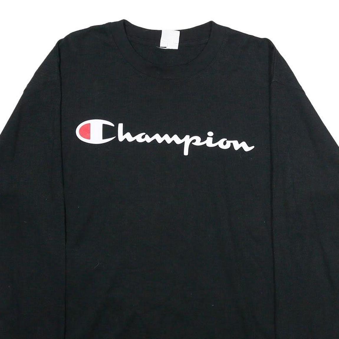 CHAMPION Mens Black Long Sleeve Crew Neck Cotton Blend T-Shirt M Logo Graphic