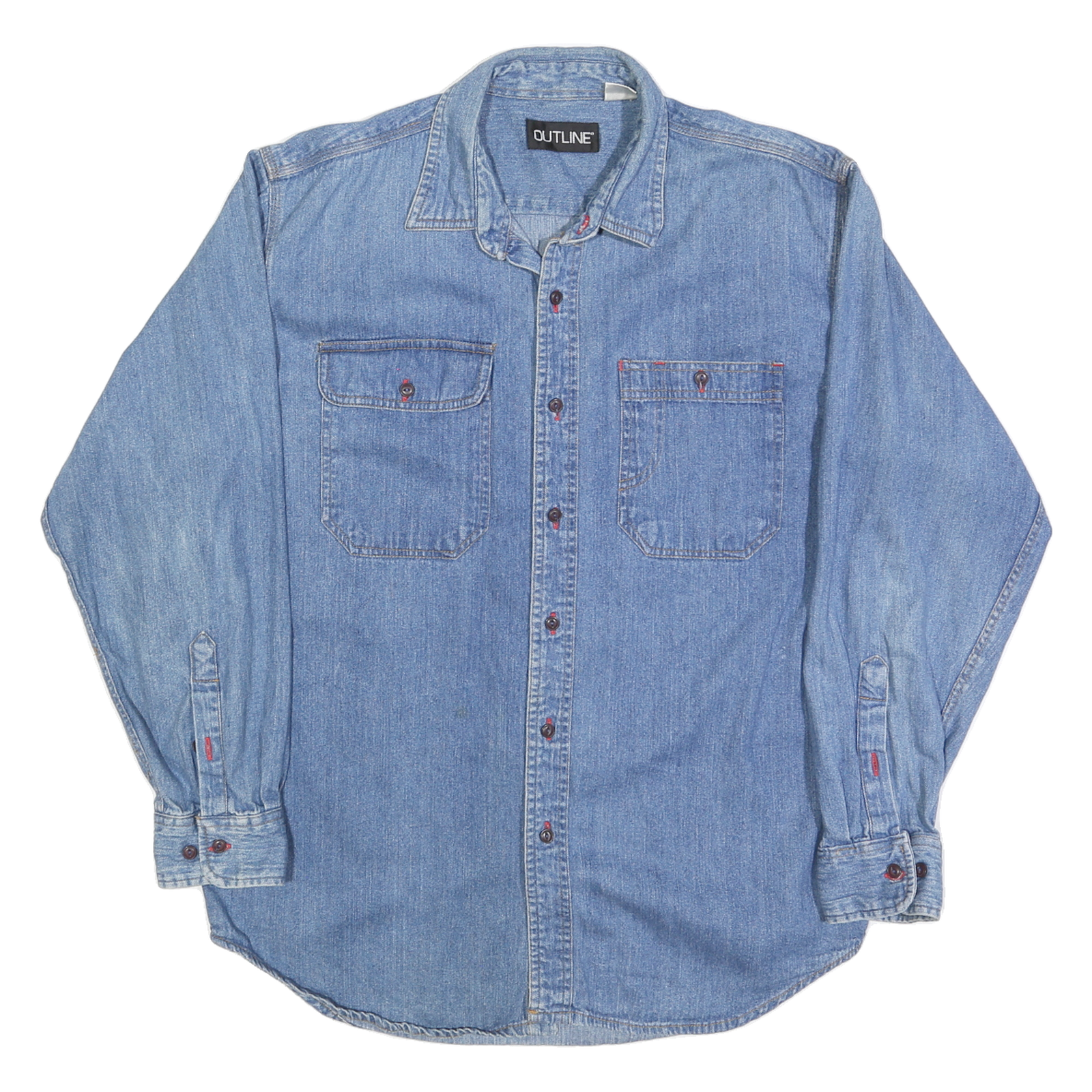 OUTLINE Mens Blue Denim Shirt M Cotton Blend Long Sleeve Casual Classic Style