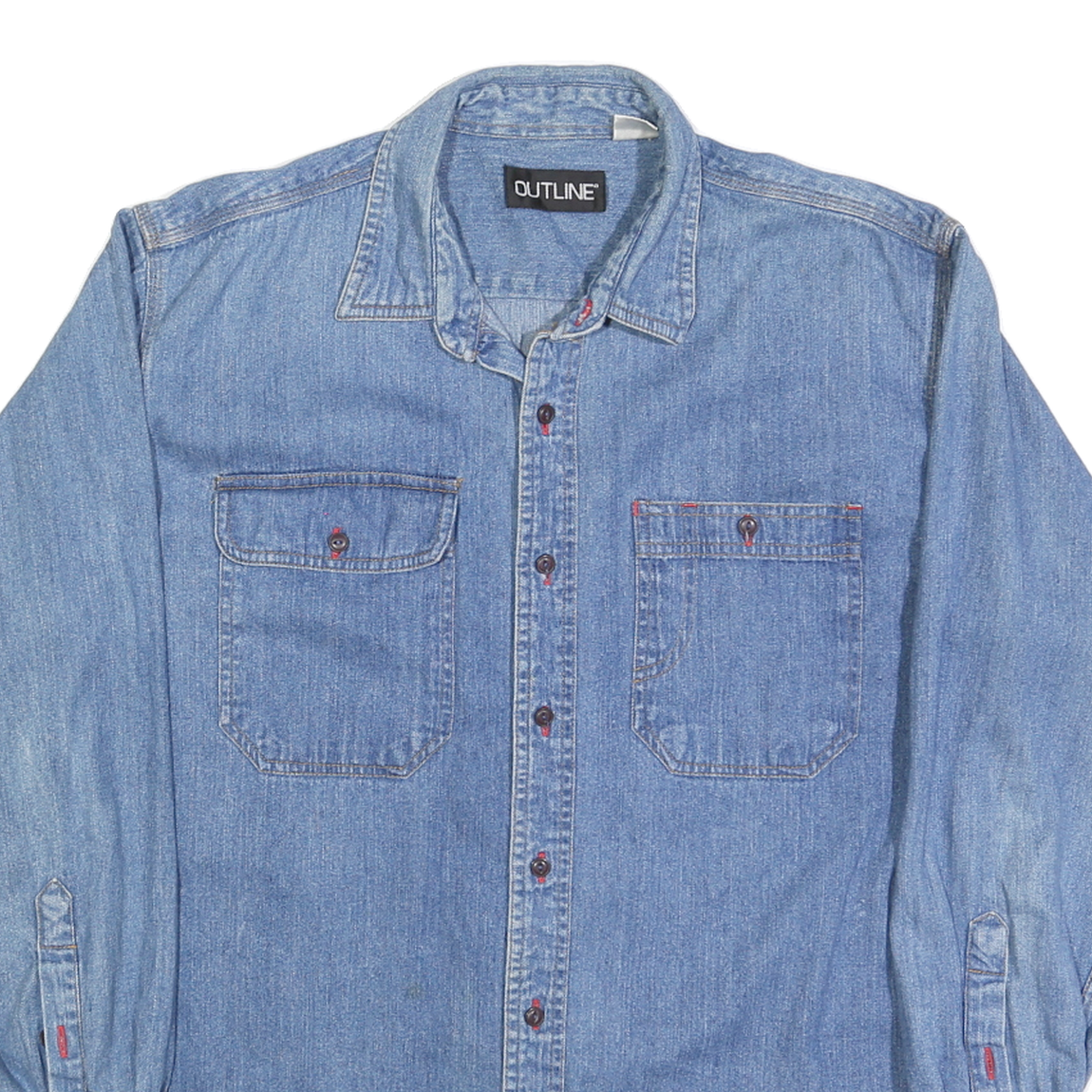 OUTLINE Mens Blue Denim Shirt M Cotton Blend Long Sleeve Casual Classic Style