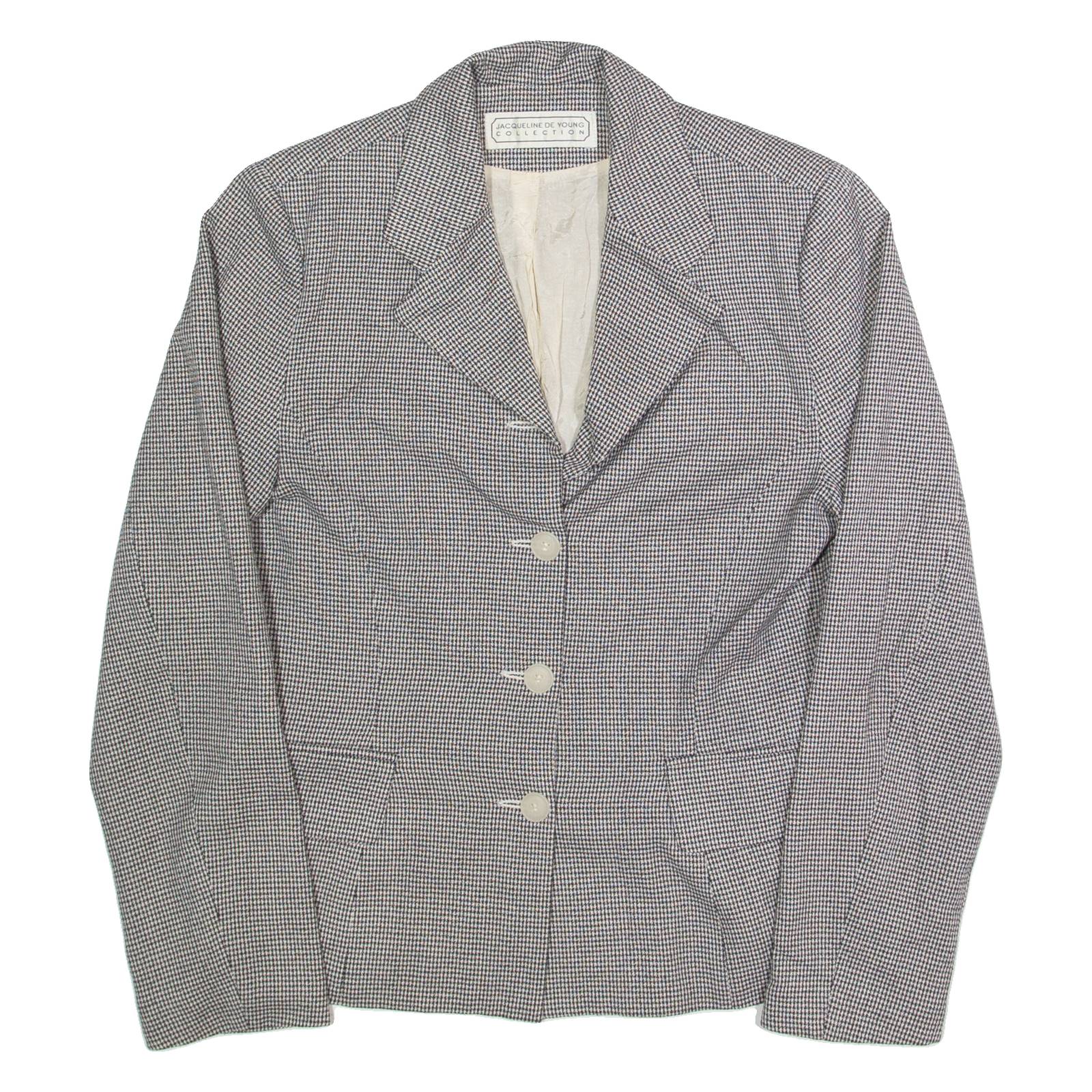 JACQUELINE DE YOUNG Womens Blazer Jacket Black 90s Houndstooth S