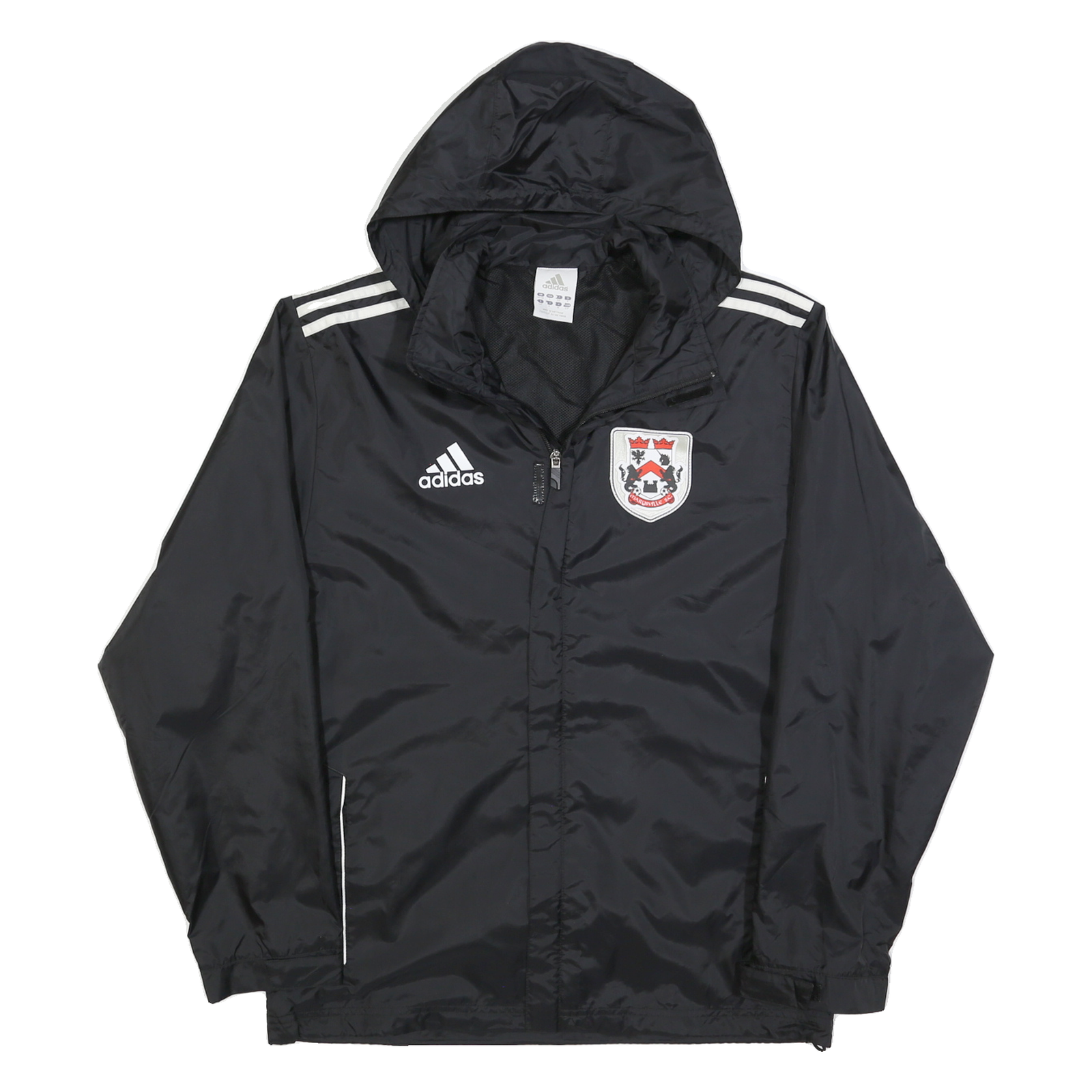 ADIDAS Mens Black White Crest Logo Lightweight Jacket S Polyester Zip Hooded