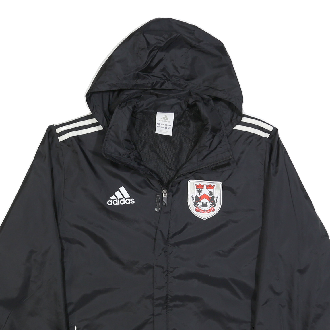ADIDAS Mens Black White Crest Logo Lightweight Jacket S Polyester Zip Hooded