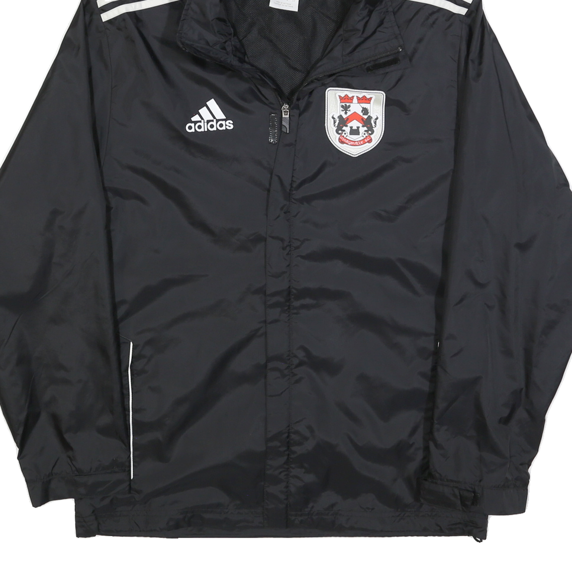 ADIDAS Mens Black White Crest Logo Lightweight Jacket S Polyester Zip Hooded