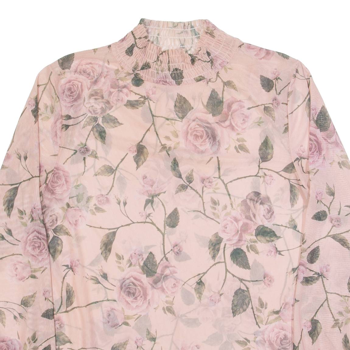AMISU Mesh Womens Oversized Top Pink High Neck Long Sleeve Floral XS