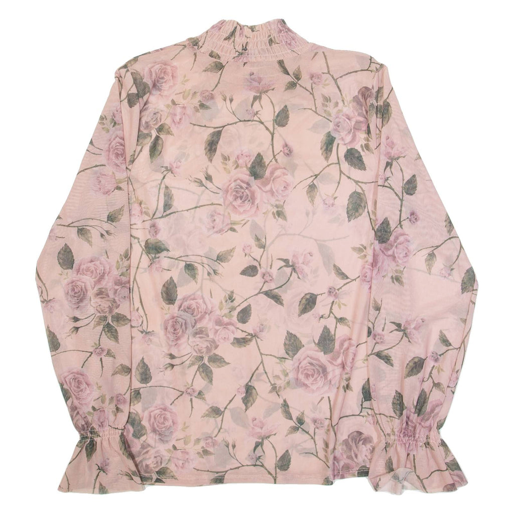 AMISU Mesh Womens Oversized Top Pink High Neck Long Sleeve Floral XS