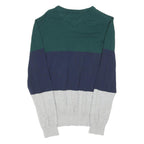 TOMMY HILFIGER Mens Green & Navy & Grey Plain Crew Neck Basic Knit Jumper M