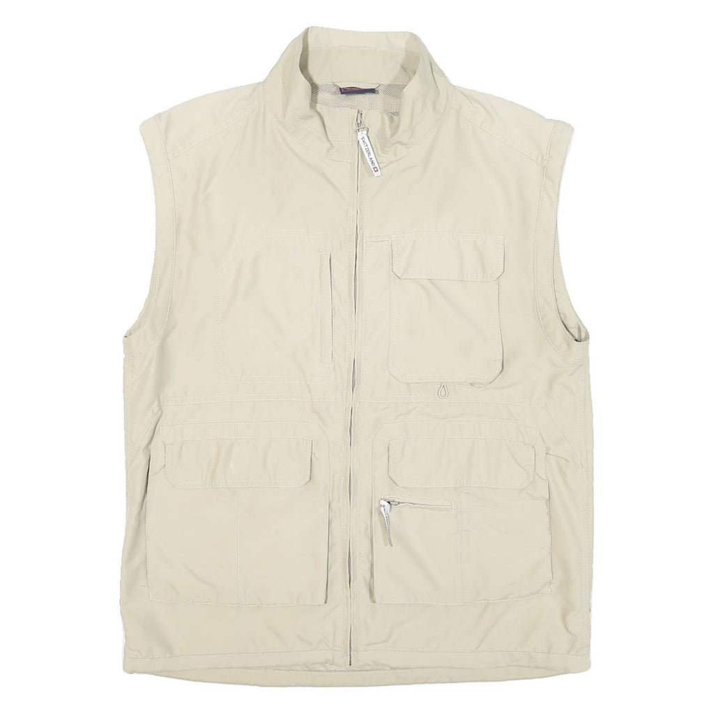 BURISPORT Mens Beige Polyester Blend Zip Jacket L Sleeveless Lightweight Utility