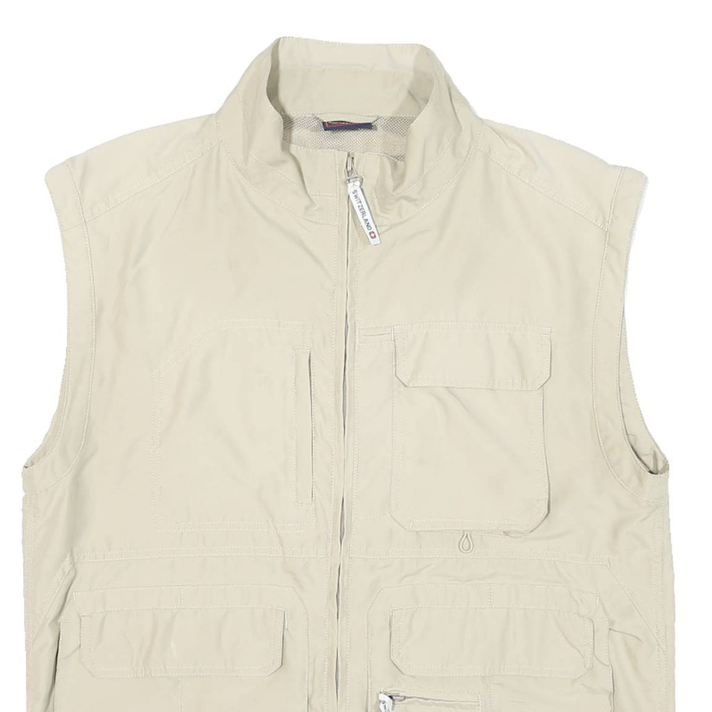 BURISPORT Mens Beige Polyester Blend Zip Jacket L Sleeveless Lightweight Utility