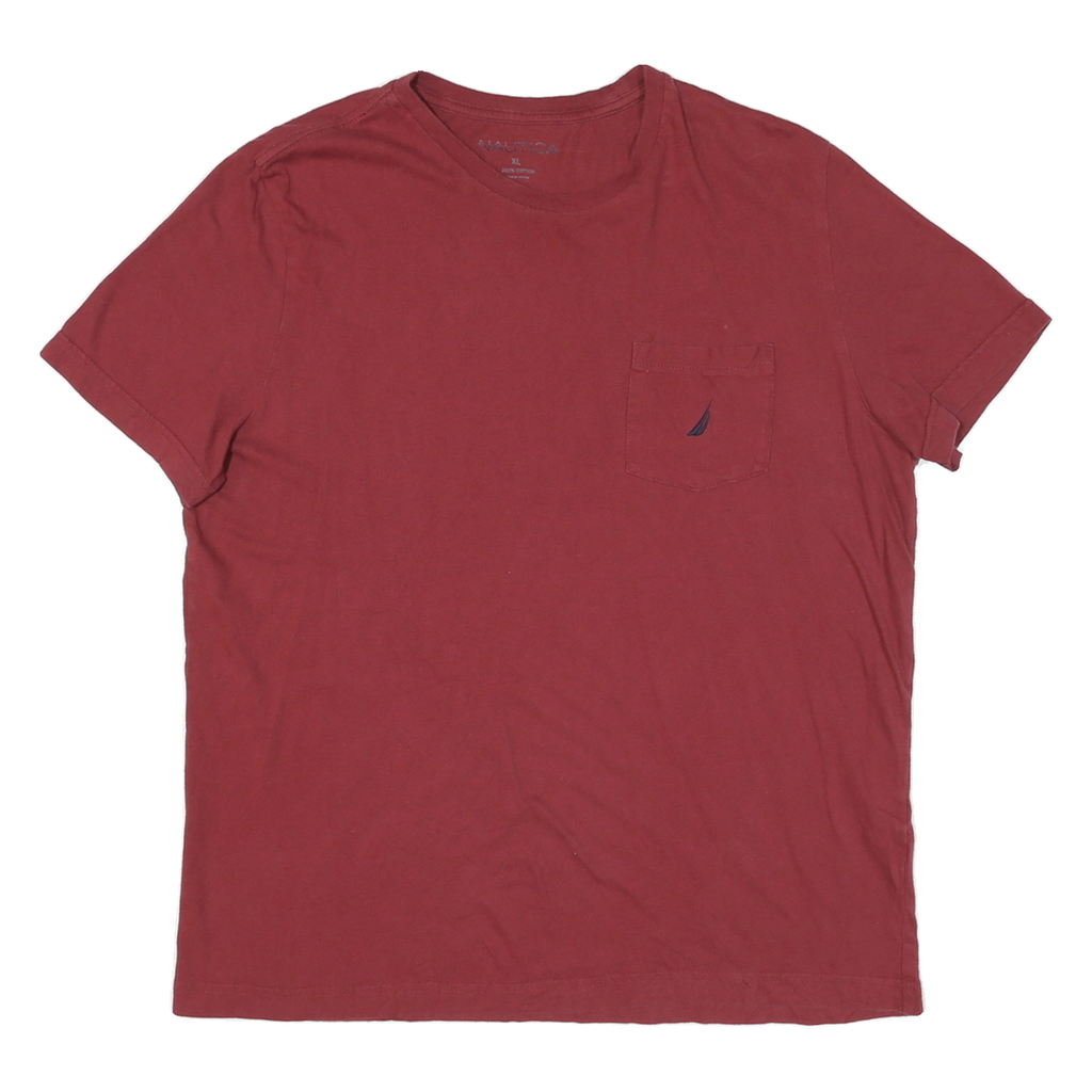 NAUTICA Mens Red Cotton Blend Pocket T-Shirt XL Short Sleeve Crew Neck Casual