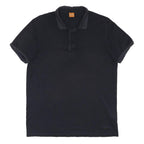 HUGO BOSS Mens Black Short Sleeve Plain L Polo Shirt Cotton Blend Casual