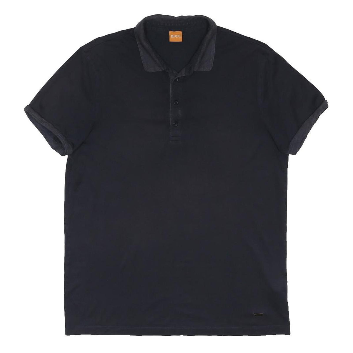HUGO BOSS Mens Black Short Sleeve Plain L Polo Shirt Cotton Blend Casual
