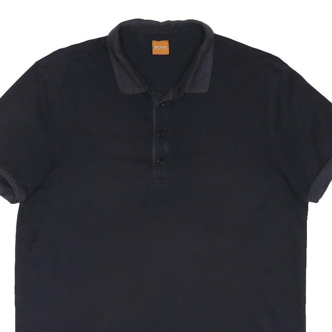 HUGO BOSS Mens Black Short Sleeve Plain L Polo Shirt Cotton Blend Casual