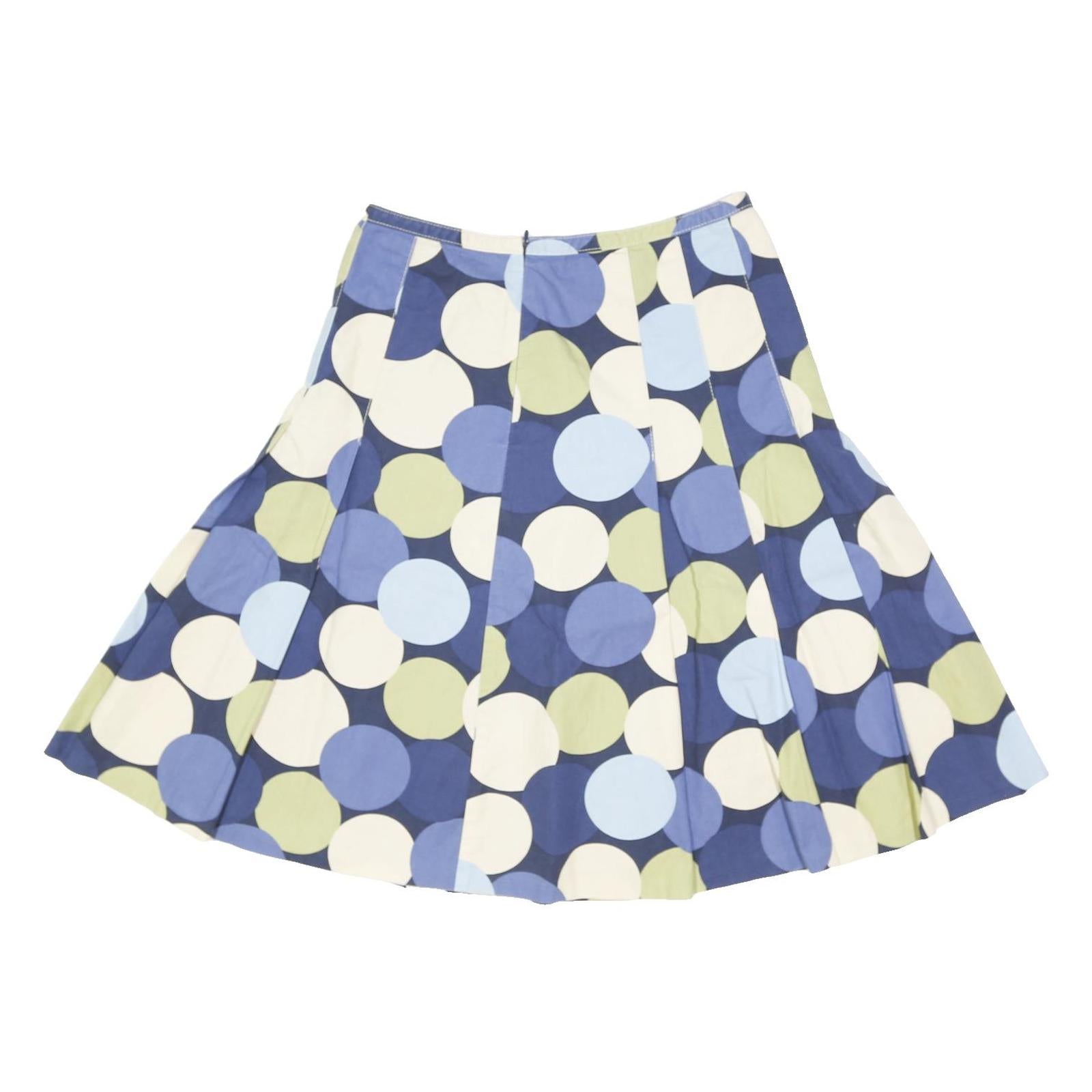 LAURA ASHLEY Womens Blue & Green Polka Dot Flare Knee Length Cotton Blend Skirt