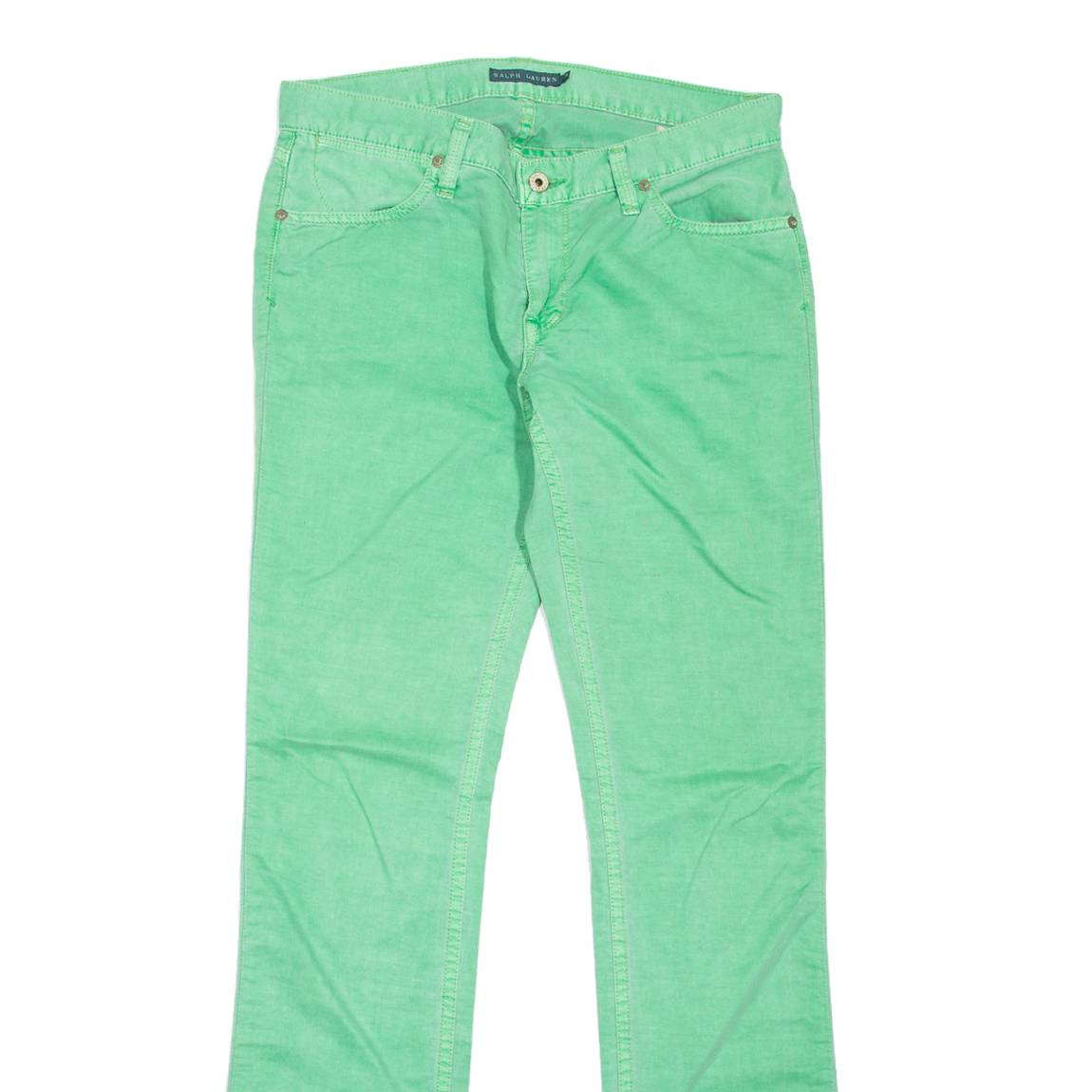 RALPH LAUREN Madison Womens Trousers Green Slim Straight Linen W29 L33