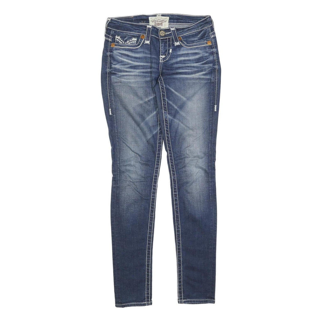 BIG STAR Womens Slim Blue Denim Raw Cotton Zip W28 L32 Stylish Faded