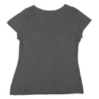 TRUE RELIGION Womens Black Jersey T-Shirt L Short Sleeve V-Neck Juicy Print