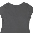 TRUE RELIGION Womens Black Jersey T-Shirt L Short Sleeve V-Neck Juicy Print