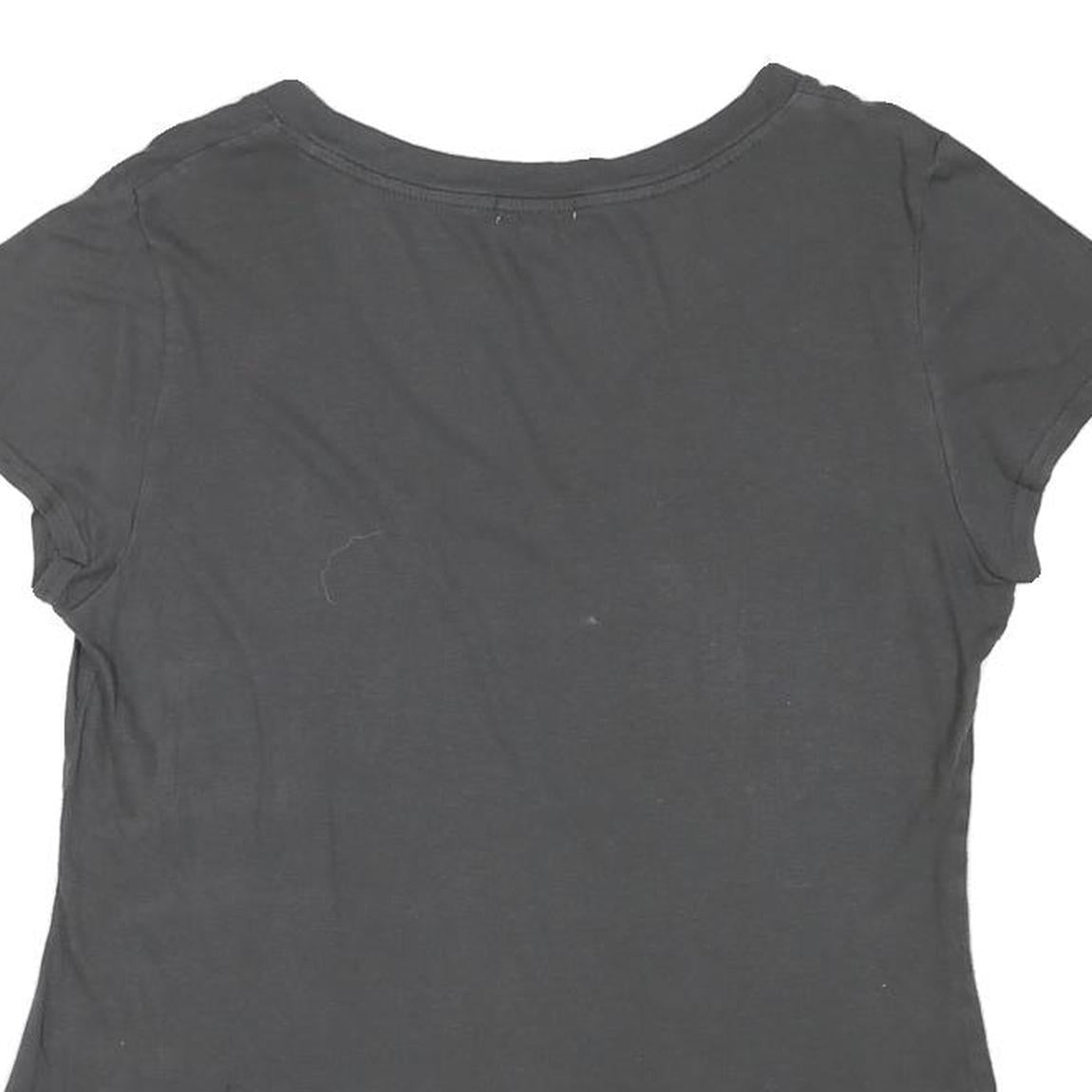 TRUE RELIGION Womens Black Jersey T-Shirt L Short Sleeve V-Neck Juicy Print