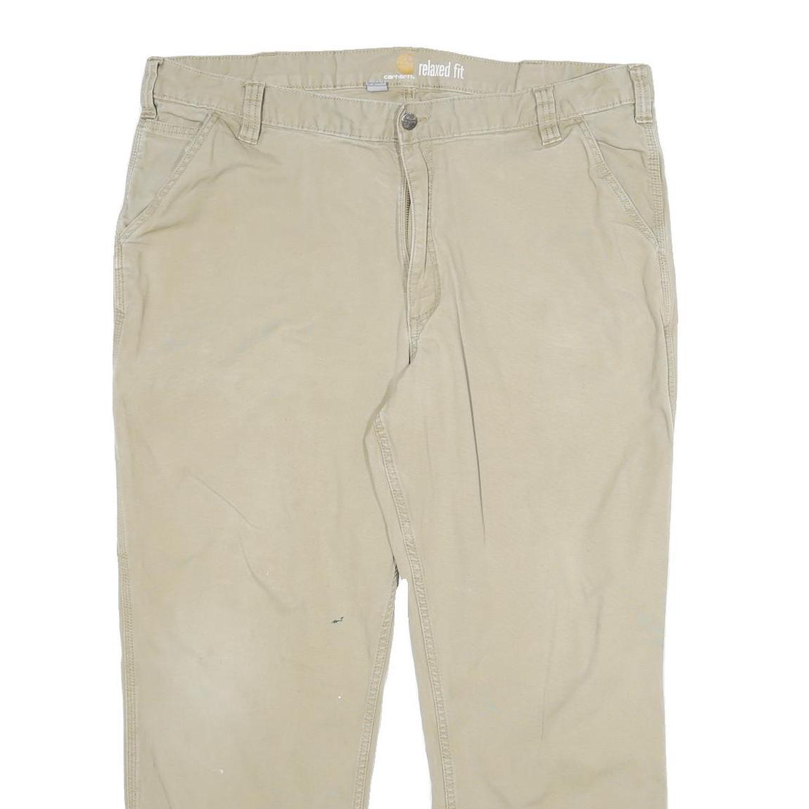 CARHARTT Mens Cotton Blend Beige Relaxed Fit Straight Trousers W42 L30 Workwear