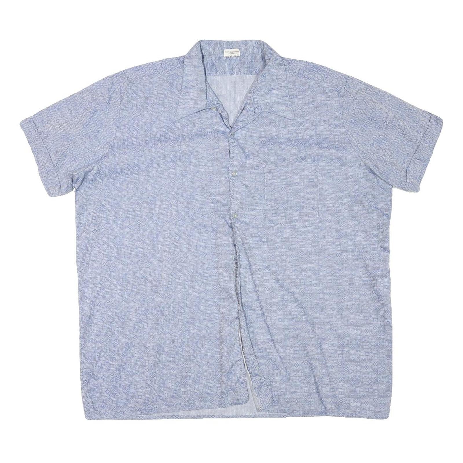 ACKERMANN Mens Blue Casual Shirt L Cotton Blend Patterned Short Sleeve