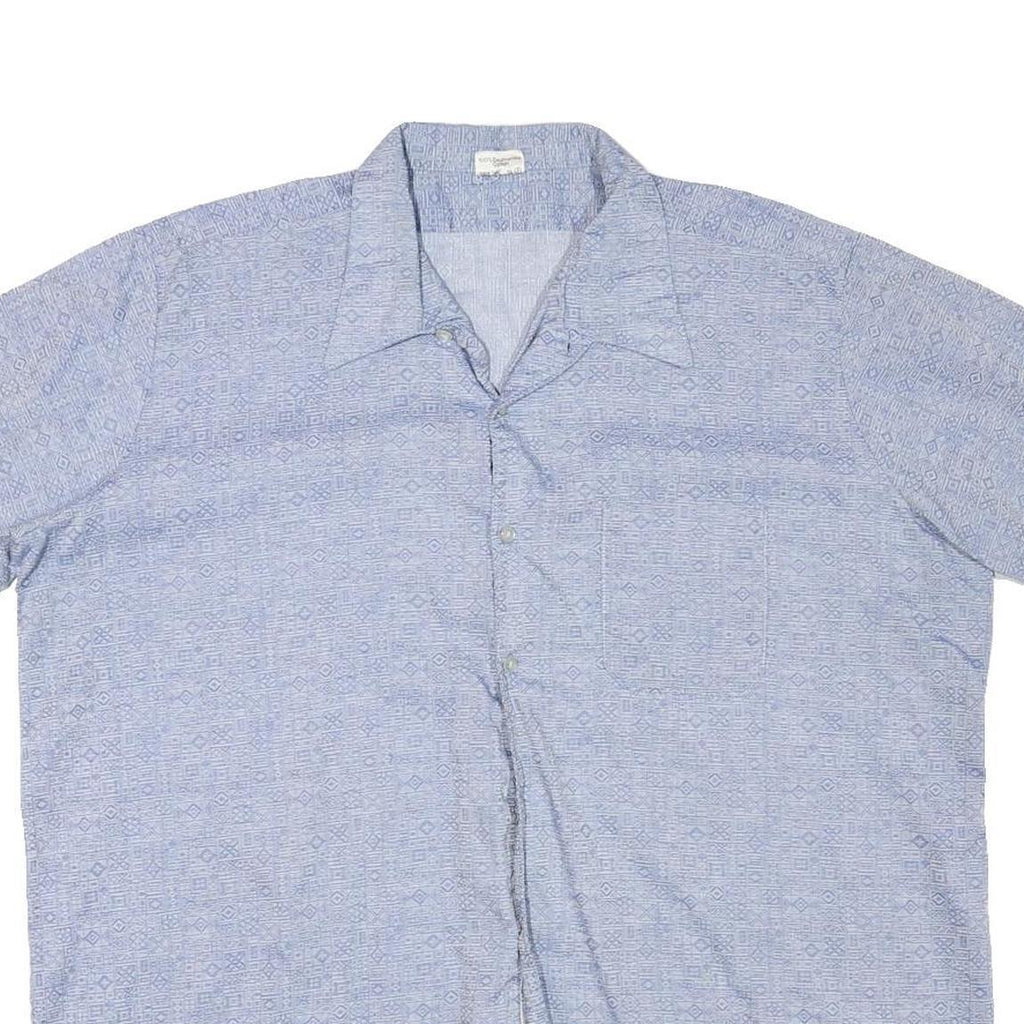 ACKERMANN Mens Blue Casual Shirt L Cotton Blend Patterned Short Sleeve