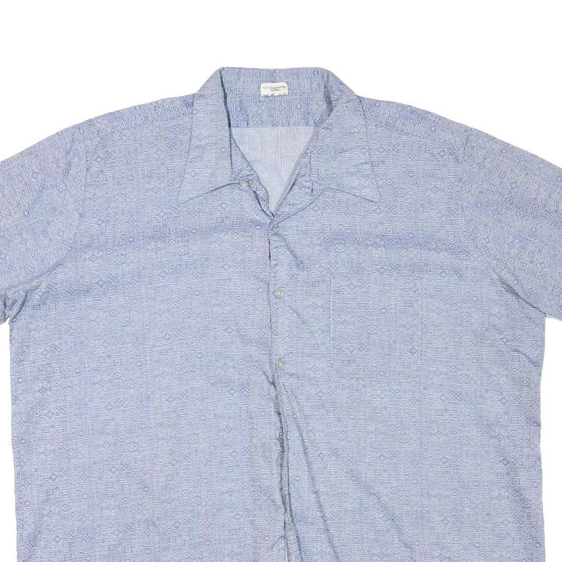 ACKERMANN Mens Blue Casual Shirt L Cotton Blend Patterned Short Sleeve