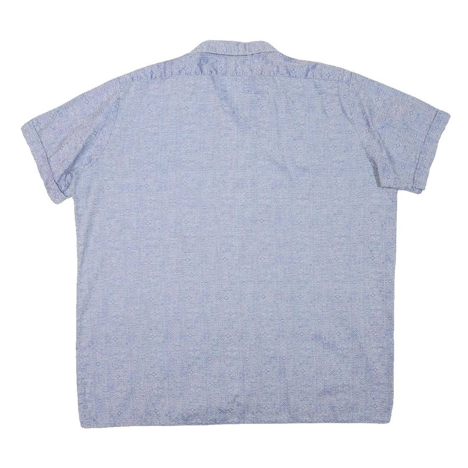 ACKERMANN Mens Blue Casual Shirt L Cotton Blend Patterned Short Sleeve